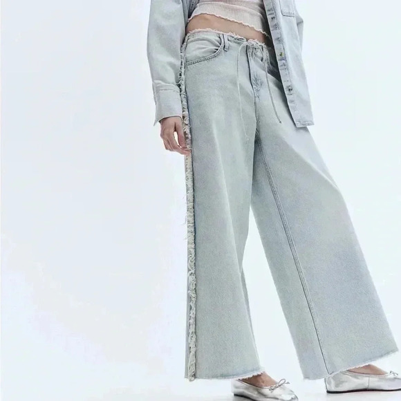 H&M raw fringe hem baggy jeans NWOT - Picture 1 of 7